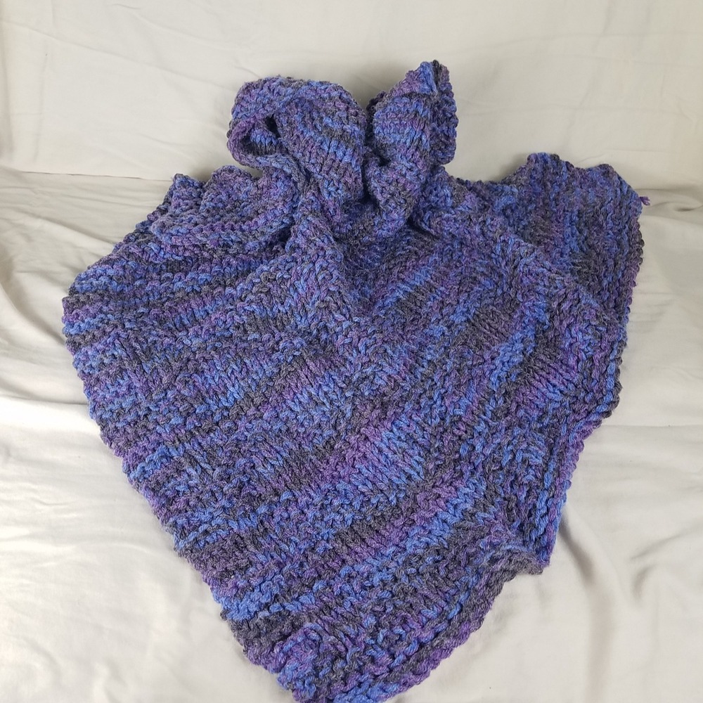Receiving Blanket Baby Purple grey 30x33 New Chunky Acrylic Knit Handmade